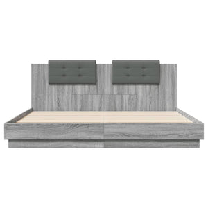 vidaXL Cadre de lit avec tête de lit et lumières LED Gris Sonoma 200x200 cm
