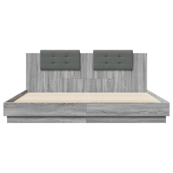 vidaXL Cadre de lit avec tête de lit et lumières LED Gris Sonoma 200x200 cm