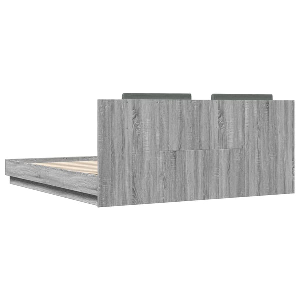 vidaXL Cadre de lit avec tête de lit et lumières LED Gris Sonoma 200x200 cm