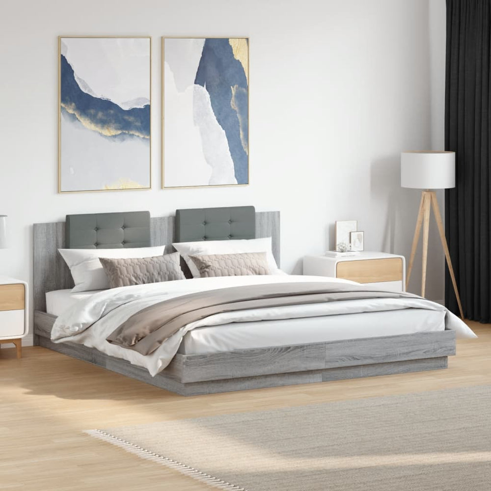 vidaXL Cadre de lit avec tête de lit et lumières LED Gris Sonoma 200x200 cm