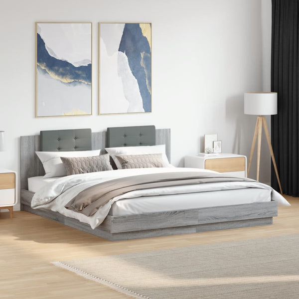 vidaXL Cadre de lit avec tête de lit et lumières LED Gris Sonoma 200x200 cm