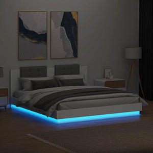 vidaXL Cadre de lit avec tête de lit et lumières LED Blanc 180x200 cm