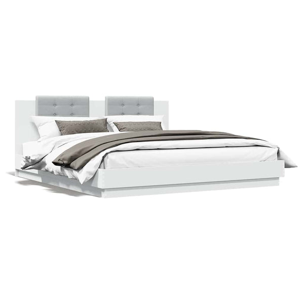vidaXL Cadre de lit avec tête de lit et lumières LED Blanc 180x200 cm