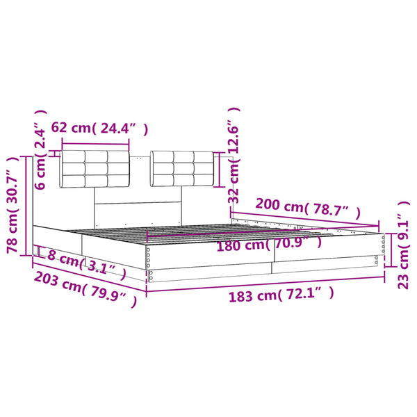 Bettgestell 180x200 cm mit LED Sonoma-Eiche