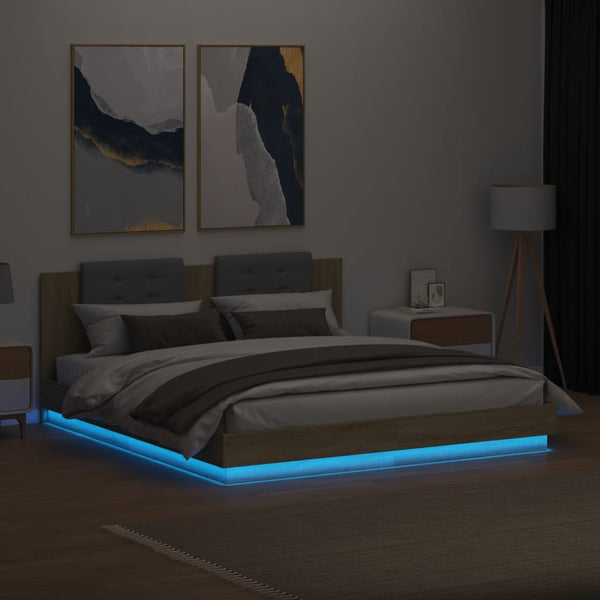 Bettgestell 180x200 cm mit LED Sonoma-Eiche