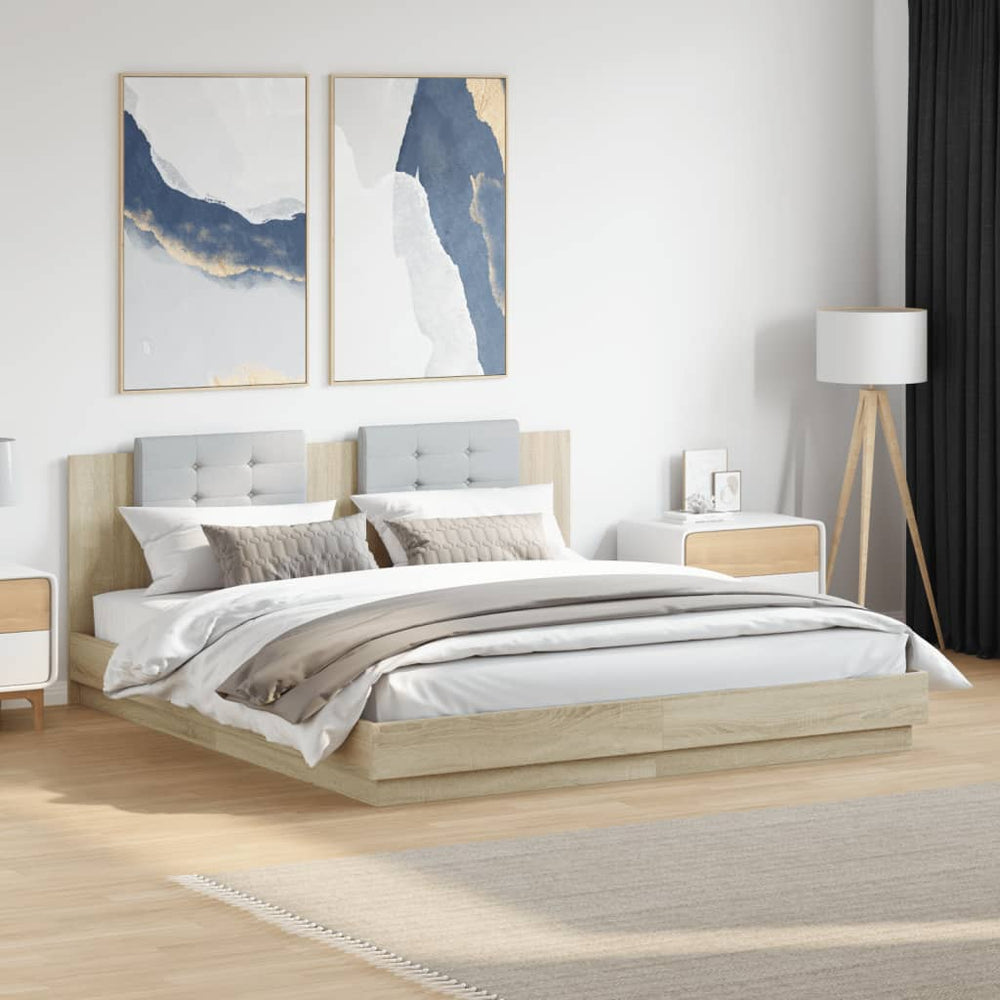 vidaXL Bed Frame with Headboard & LED Lights Sonoma Oak 180x200 cm