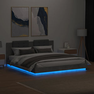 vidaXL Cadre de lit avec tête de lit et lumières LED Gris béton 180x200 cm
