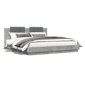 vidaXL Cadre de lit avec tête de lit et lumières LED Gris béton 180x200 cm