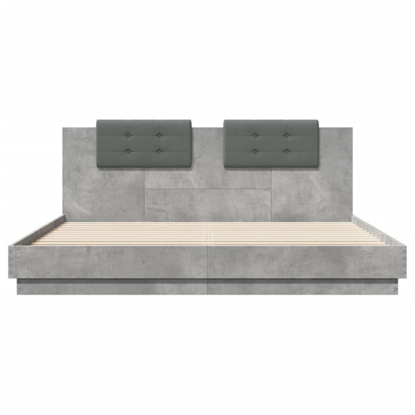vidaXL Cadre de lit avec tête de lit et lumières LED Gris béton 180x200 cm