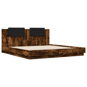 vidaXL Cadre de lit avec tête de lit et lumières LED Chêne fumé 180x200 cm