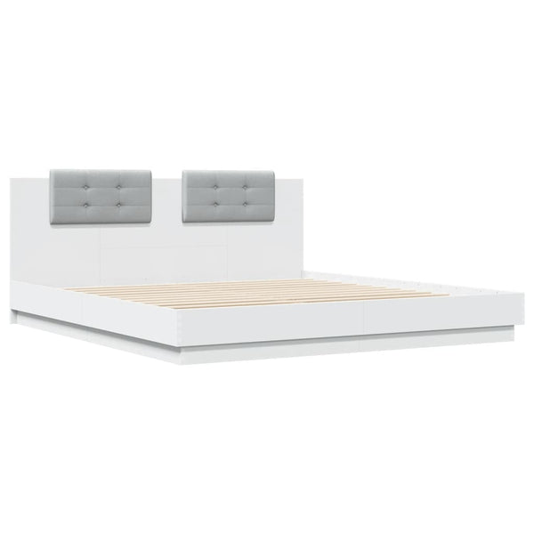 vidaXL Cadre de lit avec tête de lit et lumières LED Blanc 160x200 cm