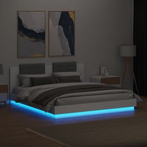 vidaXL Cadre de lit avec tête de lit et lumières LED Blanc 160x200 cm