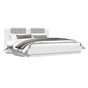 vidaXL Cadre de lit avec tête de lit et lumières LED Blanc 160x200 cm