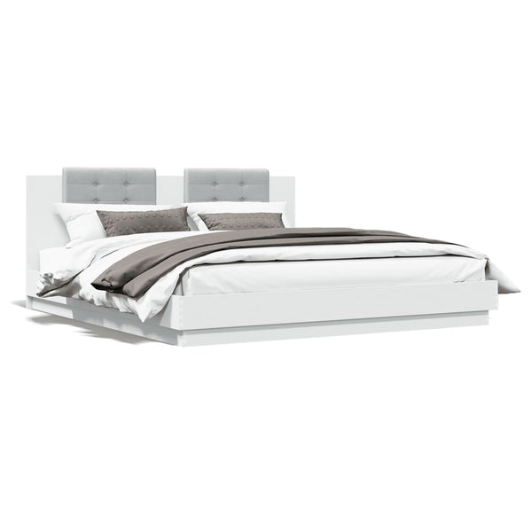 vidaXL Cadre de lit avec tête de lit et lumières LED Blanc 160x200 cm