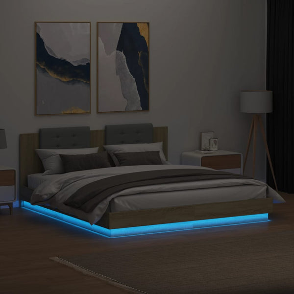 Bettgestell 160x200 cm mit LED Sonoma-Eiche