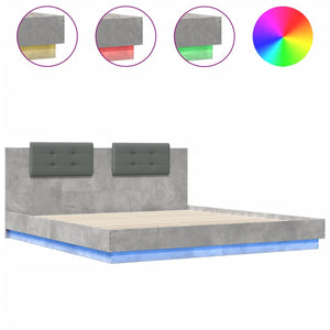 vidaXL Cadre de lit avec tête de lit et lumières LED Gris béton 160x200 cm