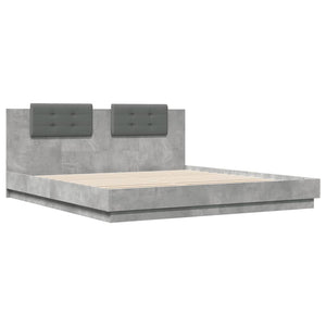 vidaXL Cadre de lit avec tête de lit et lumières LED Gris béton 160x200 cm