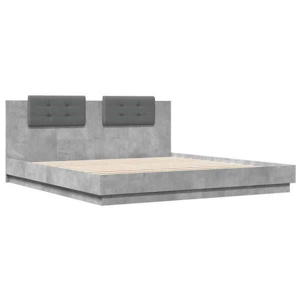vidaXL Cadre de lit avec tête de lit et lumières LED Gris béton 160x200 cm