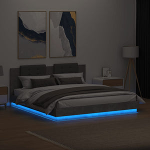 vidaXL Cadre de lit avec tête de lit et lumières LED Gris béton 160x200 cm
