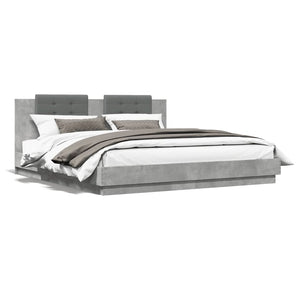 vidaXL Cadre de lit avec tête de lit et lumières LED Gris béton 160x200 cm