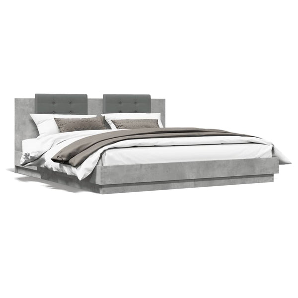 vidaXL Cadre de lit avec tête de lit et lumières LED Gris béton 160x200 cm