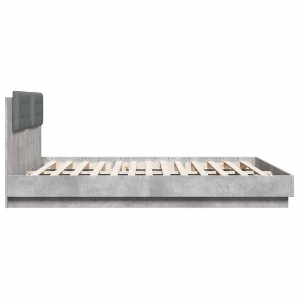 vidaXL Cadre de lit avec tête de lit et lumières LED Gris béton 160x200 cm