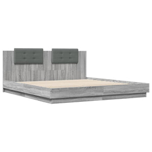 vidaXL Cadre de lit avec tête de lit et lumières LED Gris Sonoma 160x200 cm