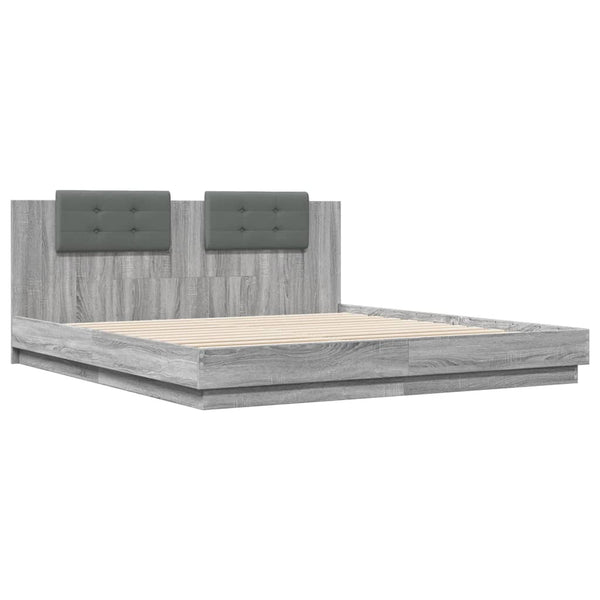 vidaXL Cadre de lit avec tête de lit et lumières LED Gris Sonoma 160x200 cm