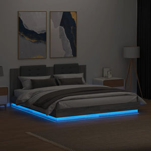 vidaXL Cadre de lit avec tête de lit et lumières LED Gris Sonoma 160x200 cm