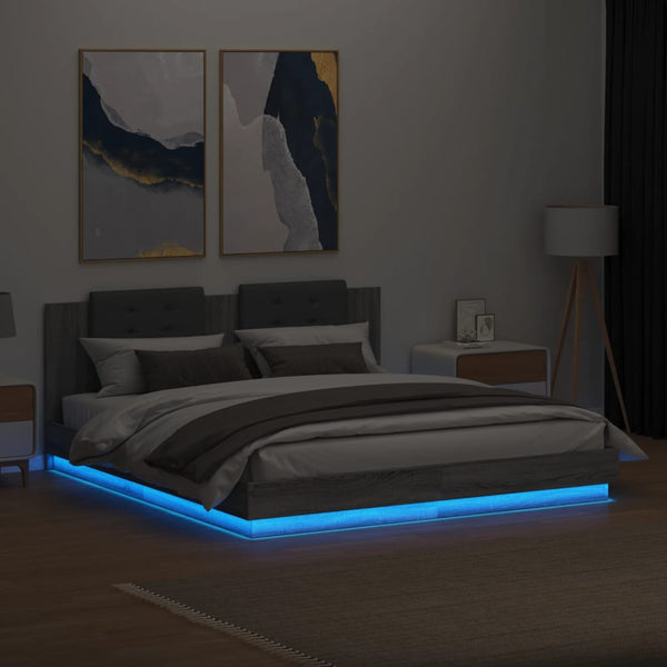 vidaXL Cadre de lit avec tête de lit et lumières LED Gris Sonoma 160x200 cm