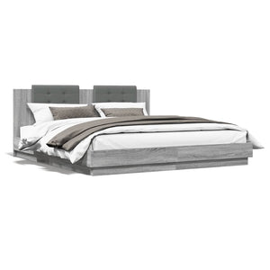 vidaXL Cadre de lit avec tête de lit et lumières LED Gris Sonoma 160x200 cm