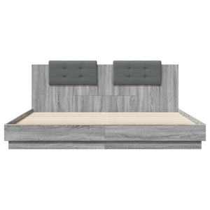 vidaXL Cadre de lit avec tête de lit et lumières LED Gris Sonoma 160x200 cm