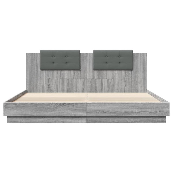 vidaXL Cadre de lit avec tête de lit et lumières LED Gris Sonoma 160x200 cm