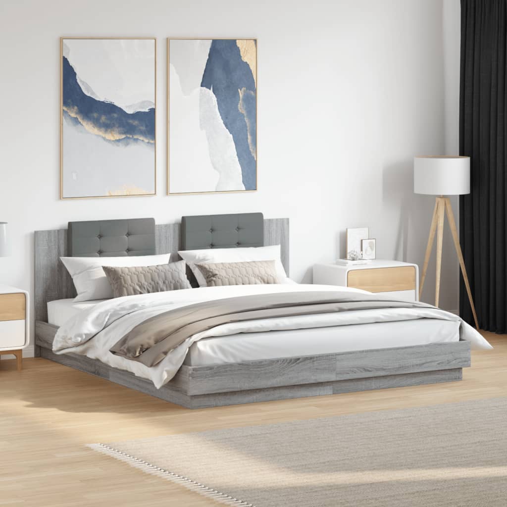 vidaXL Cadre de lit avec tête de lit et lumières LED Gris Sonoma 160x200 cm