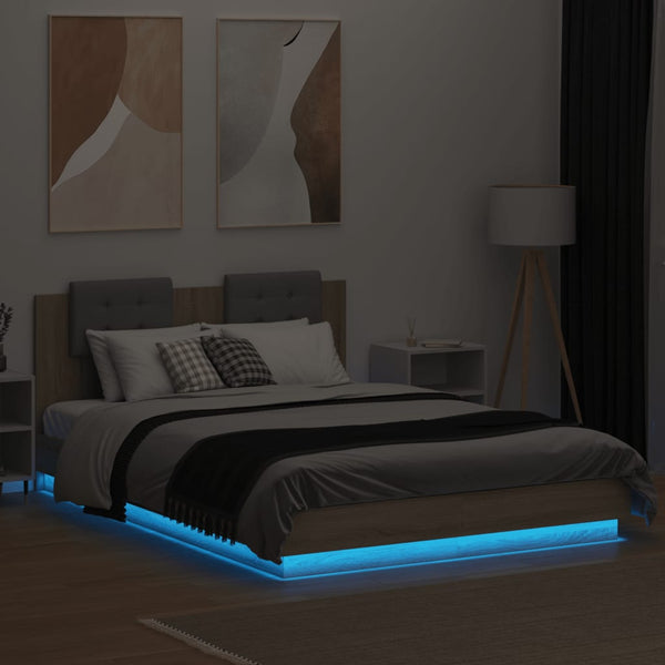 Bettgestell 150x200 cm mit LED Sonoma-Eiche