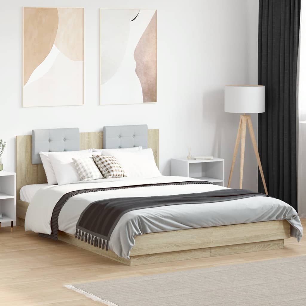 Bettgestell 150x200 cm mit LED Sonoma-Eiche