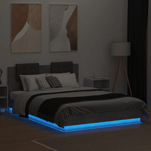 vidaXL Cadre de lit avec tête de lit et lumières LED Gris béton 150x200 cm