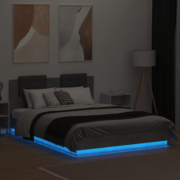 vidaXL Cadre de lit avec tête de lit et lumières LED Gris béton 150x200 cm