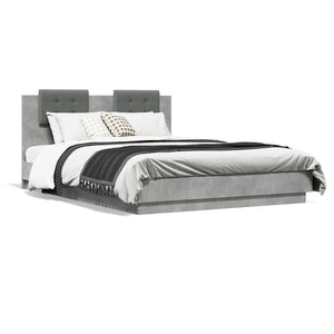 vidaXL Cadre de lit avec tête de lit et lumières LED Gris béton 150x200 cm