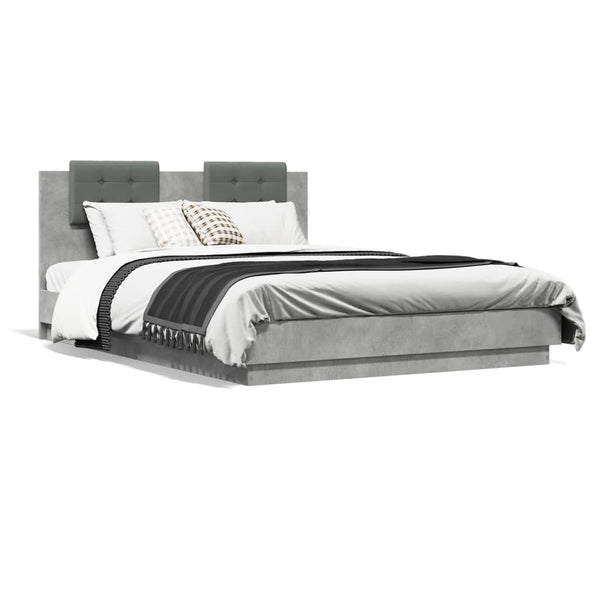 vidaXL Cadre de lit avec tête de lit et lumières LED Gris béton 150x200 cm