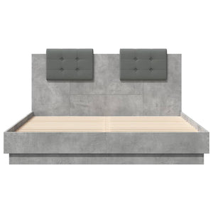 vidaXL Cadre de lit avec tête de lit et lumières LED Gris béton 150x200 cm