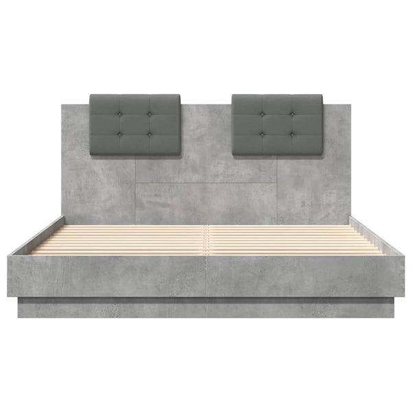 vidaXL Cadre de lit avec tête de lit et lumières LED Gris béton 150x200 cm