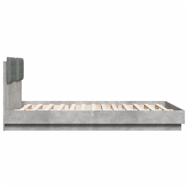 vidaXL Cadre de lit avec tête de lit et lumières LED Gris béton 150x200 cm