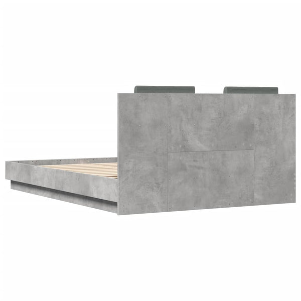vidaXL Cadre de lit avec tête de lit et lumières LED Gris béton 150x200 cm