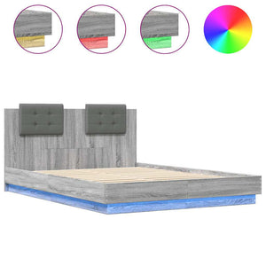 vidaXL Cadre de lit avec tête de lit et lumières LED Gris Sonoma 150x200 cm