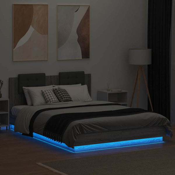 vidaXL Cadre de lit avec tête de lit et lumières LED Gris Sonoma 150x200 cm