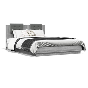 vidaXL Cadre de lit avec tête de lit et lumières LED Gris Sonoma 150x200 cm