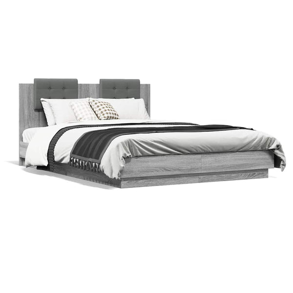 vidaXL Cadre de lit avec tête de lit et lumières LED Gris Sonoma 150x200 cm