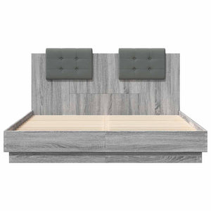 vidaXL Cadre de lit avec tête de lit et lumières LED Gris Sonoma 150x200 cm