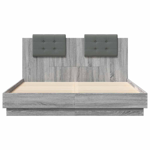vidaXL Cadre de lit avec tête de lit et lumières LED Gris Sonoma 150x200 cm